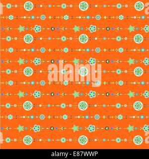 Vector illustration of multicolored funky flowers and leaves retro pattern Stock Vector