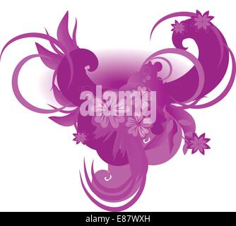 Vector illustration of Decorative elements with hibiscus against stylized waves. Stock Vector