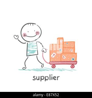 supplier walks with a cart of goods Stock Vector