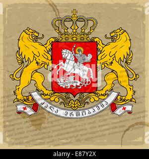 Coat of arms of Georgia on an old sheet of paper Stock Vector