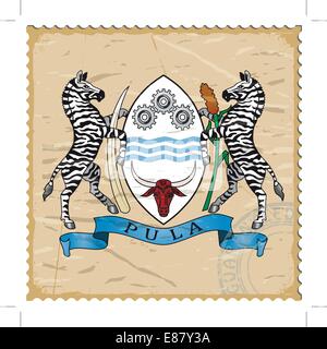 Coat of arms of  Botswana on the old postage stamp Stock Vector