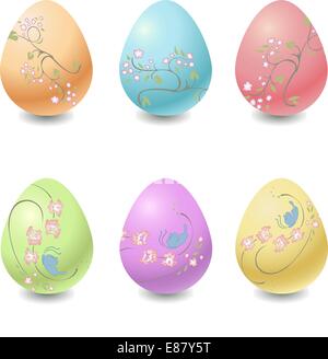 Vector illustration  of the different easter eggs decorated with beautiful floral elements. Stock Vector