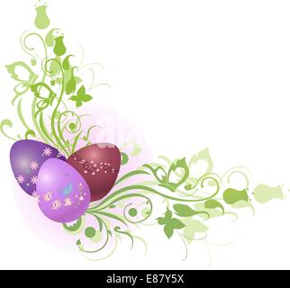 Vector Illustration of beautiful floral frame decorated with Easter Eggs. Stock Vector