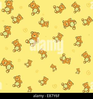 Cartoon vector illustration of  retro funky background with Cute little teddy bears Stock Vector