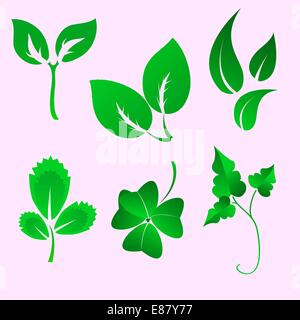 Vector illustration set of design leaves silhouettes Stock Vector