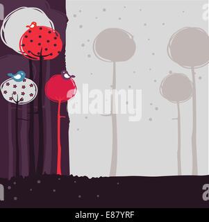 Vector Illustration of retro Flowery design greeting card with two of retro-style birds Stock Vector