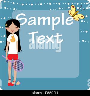 Vector Illustration of cool invitation frame with funky Young girl, playing badminton Stock Vector