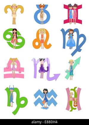 Vector Illustration set of astrological zodiac signs used in Western astrology Stock Vector