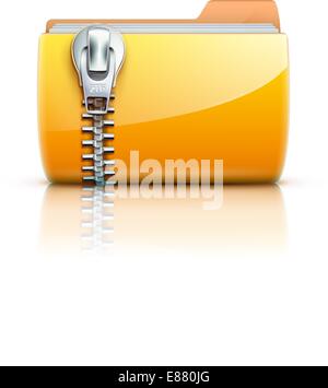 Vector illustration of yellow interface computer zip folder icon Stock Vector
