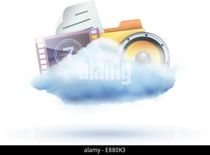 Vector illustration of cool cloud based media sharing concept icon Stock Vector