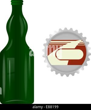Green glass bottle with a metal cap on a white background Stock Vector