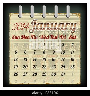 Calendar for January 2014 with an African  background Stock Vector