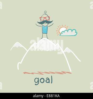 man stands on top of a mountain Stock Vector