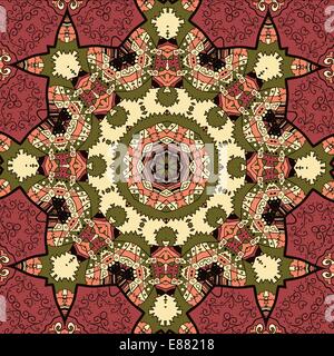 ethnic seamless pattern. Indian ornament, kaleidoscopic flora pattern, mandala in yellow color. African abstract seamless pattern Stock Vector
