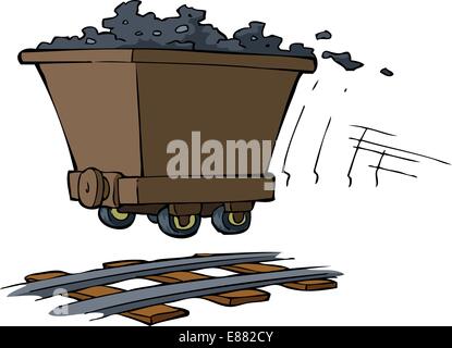 Trolley with ore on rails vector illustration Stock Vector