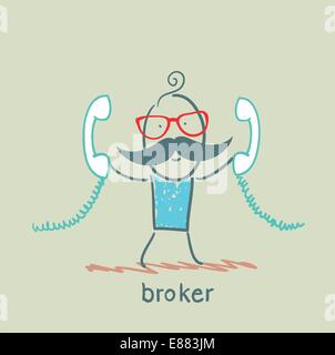 broker with two handsets Stock Vector