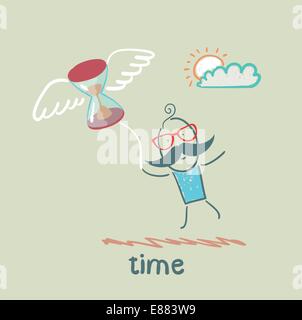 man flying with an hourglass Stock Vector