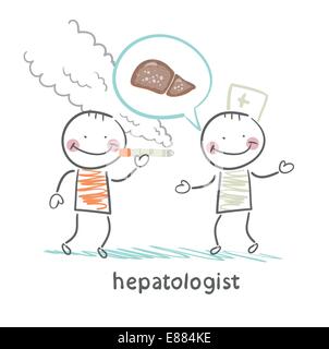 hepatologist says smoker of liver disease Stock Vector