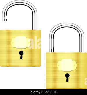 Vector illustration of open and closed yellow padlocks Stock Vector