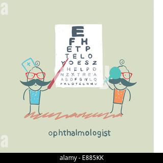 ophthalmologist checks sight of the patient with the test Stock Vector