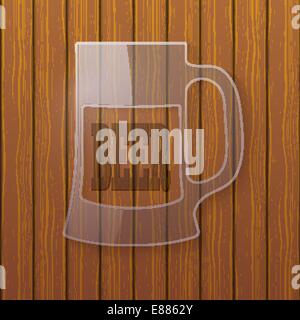 Glass plate in the form of a beer mug on a wooden wall Stock Vector