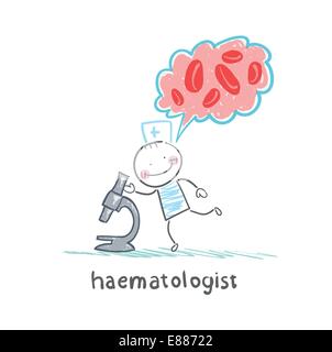 haematologist looking through a microscope and thinks about the blood Stock Vector