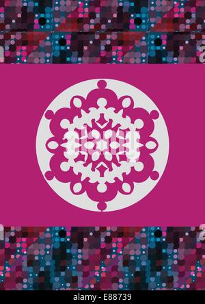 big snowflake on the pink background and colorful halftone border Stock Vector