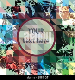 Round frame for text over colorful triangles background. Stock Vector