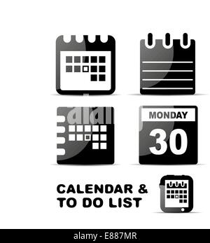 Black vector glossy calendar icon set Stock Vector