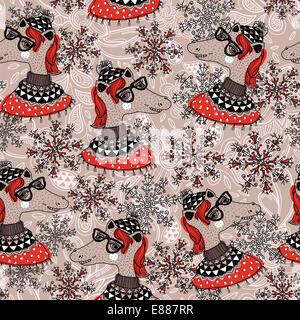 Christmas vector  seamless pattern with funny horses Stock Vector
