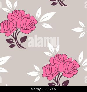 Vector floral seamless pattern with pink roses Stock Vector