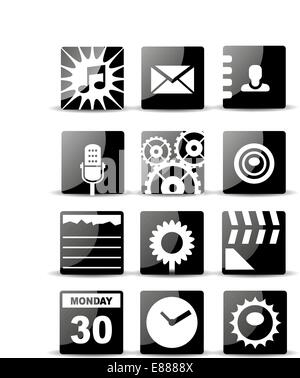 Black silhouette. Flat mobile app icon set. Vector illustration ...