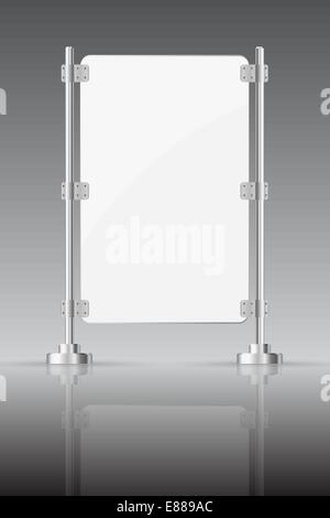 Glass screen with metal racks on a dark background with reflection Stock Vector