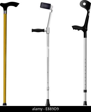 Set of orthopedic walking sticks on white background Stock Vector