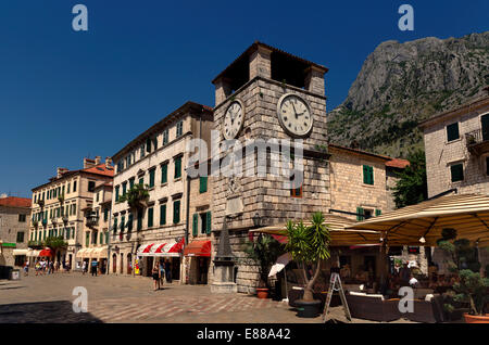 Clock tower and Square of Arms at Kotor Old Town, Montenegro. Stock Photo