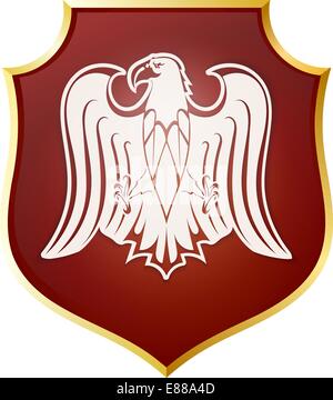 White silhouette of an eagle on a red shield Stock Vector