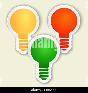 Three color bulb. Paper Cuttings. Design elements. Stock Vector