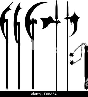 Set of silhouettes of halberds Stock Vector