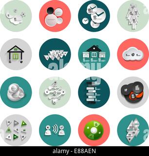 Infographic templates inside colorful circles. Set of flat icons with ...