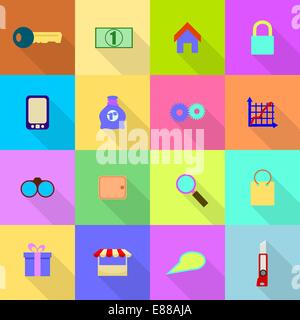 16 flat icons on a colored background Stock Vector