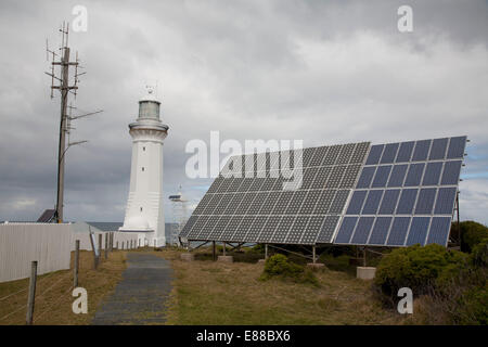 The solar power panels provide the power for the lighthouse cottages at Green Cape  Ben Boyd National Park South Coast Australia Stock Photo