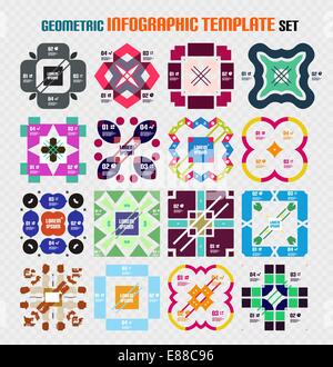 Set of infographic modern templates - square shaped designs. Geometric shapes. For banners, business backgrounds, presenations Stock Vector