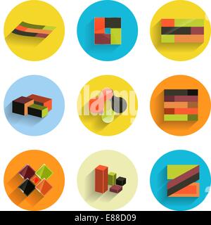 Infographic templates inside colorful circles. Set of flat icons with ...