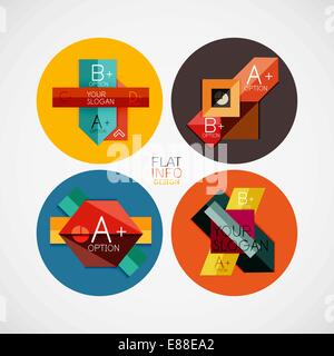 Flat infographic design concept set. Geometrical shaped blank templates with sample text. Can be used as infographic template, business card design, abstract geometric symbols, multipurpose web elements, mobile app templates Stock Vector