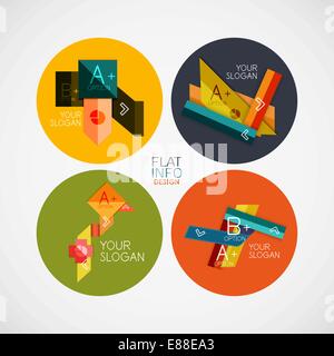 Flat infographic design concept set. Geometrical shaped blank templates with sample text. Can be used as infographic template, business card design, abstract geometric symbols, multipurpose web elements, mobile Stock Vector