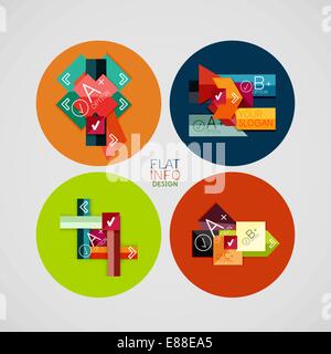 Flat infographic design concept set. Geometrical shaped blank templates with sample text. Can be used as infographic template, business card design, abstract geometric symbols, multipurpose web elements, mobile Stock Vector