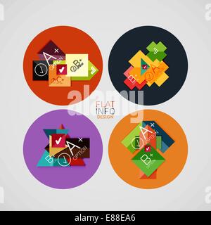 Flat infographic design concept set. Geometrical shaped blank templates with sample text. Can be used as infographic template, business card design, abstract geometric symbols, multipurpose web elements, mobile Stock Vector