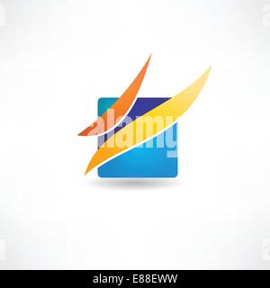 abstract blue square with yellow lines icon Stock Vector