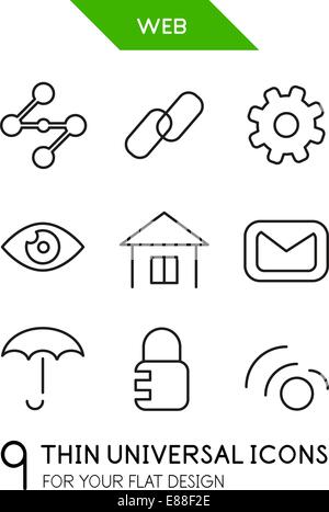 Web administration thin line icon set - 9 computer symbols for your flat deisgn Stock Vector