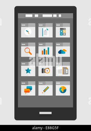 Mobile apps concept. Flat design vector illustration. Human hand with ...